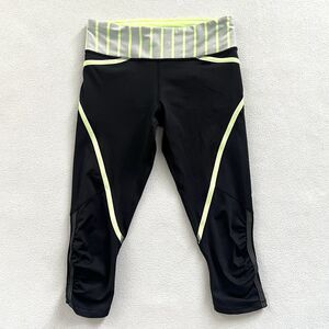 Lululemon Run Pace Crop Black Deauville Stripe Clear Mint Light Grey Pant 4